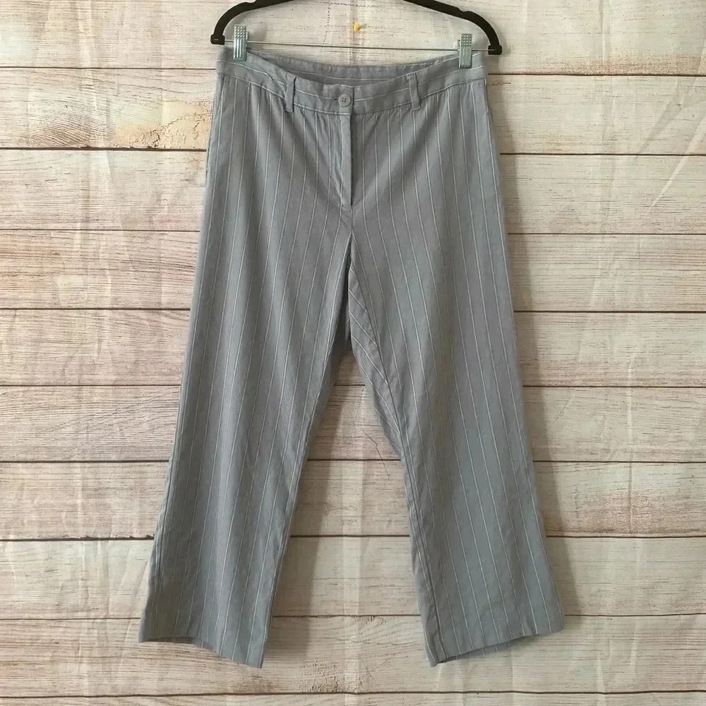 J. Jill Linen Blend Women’s Size 12 Crop Dress Pants Stretchy Grey Stripe St Leg
